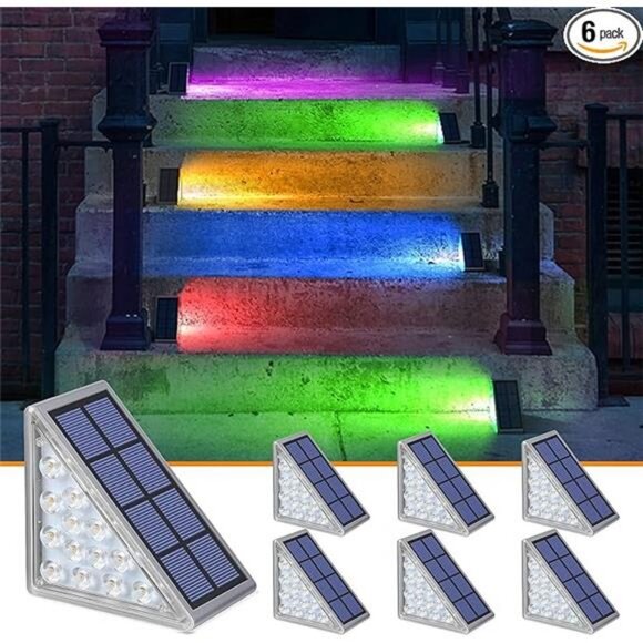 Solar Step Lights for Outside,6 Pack RGB Solid Color Changing Solar - Picture 7 of 7